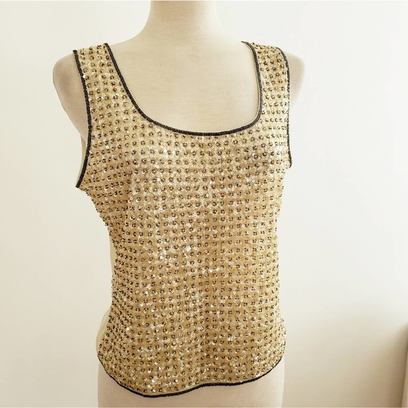 Sequined Shift Top by Escada. Gold & Grey / Tagged Large - Picture 1 of 8